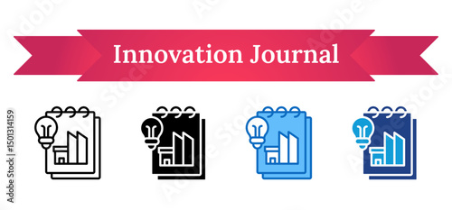 Innovation Journal - Multi Style Outline, Glyph Silhouette, Blue, Dual Tone Icon - Notepad with a lightbulb and buildings, representing documentation of educational and industrial ideas