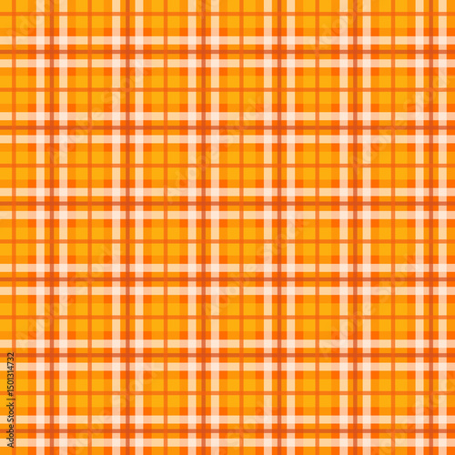 Vibrant plaid pattern in orange, yellow and white. Seamless Checkered pattern for textile design background