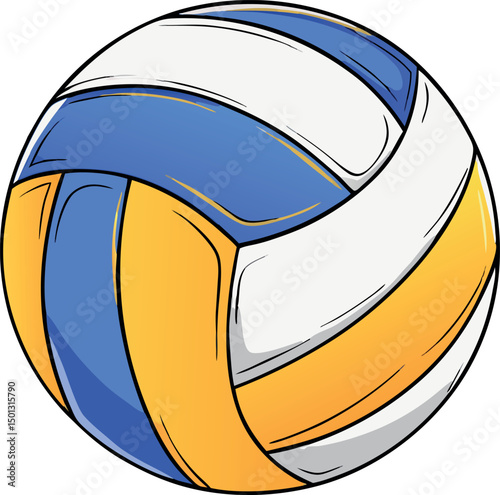 Colorful Volleyball Sports Illustration Featuring Blue, White, and Yellow Panels for Athletic Games, Team Matches, Recreational Play, Training, and Competitive Sports Enthusiasts