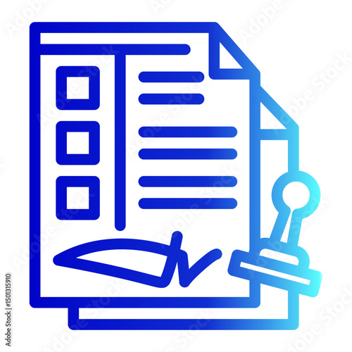 An icon representing a legal contract or agreement. Ideal for business deals, certifications, partnerships, and official documentation. (Outline Gradient Style)