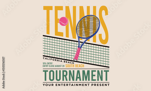 Tennis court graphic design. Miami tennis club artwork for t shirt, posters, stickers, background and others. Tennis champions team.	