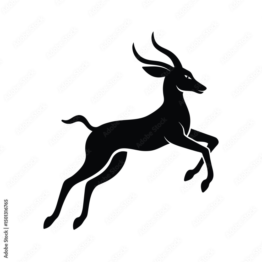 Obraz premium Elegant black silhouette of a jumping antelope vector isolated on white background