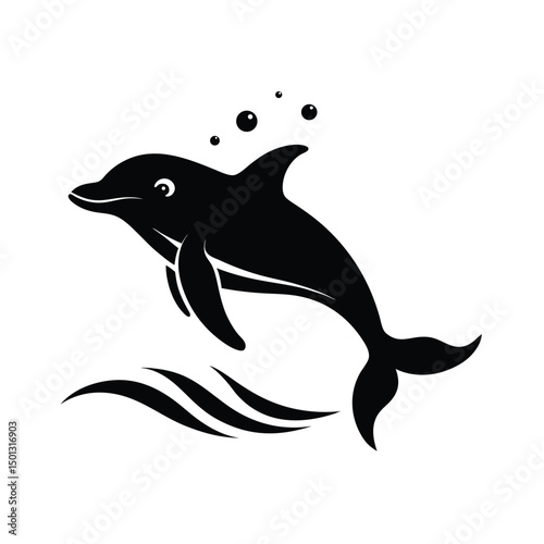 Wallpaper Mural Artistic black and white dolphin illustration swimming in the ocean with bubbles above Torontodigital.ca