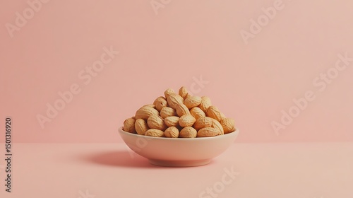 Bowl of Unshelled Peanuts on a Pink Background