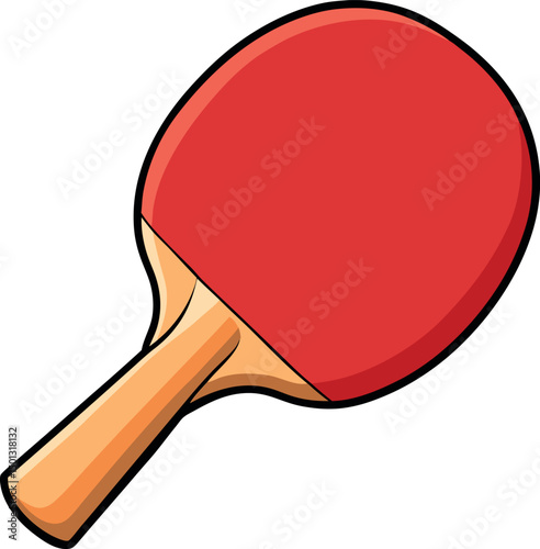 Vibrant Cartoon Illustration of a Red Table Tennis Paddle with Wooden Handle for Ping Pong Enthusiasts, Sports Equipment Websites, Fun Recreational Gaming, Competitive Matches, and Athletic Accessorie