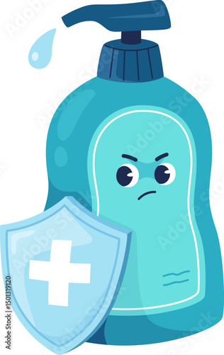 Hand Sanitizer Bottle with Protective Shield Illustration