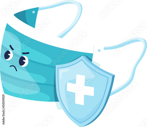 Face Mask Cartoon With Shield Protection Illustration