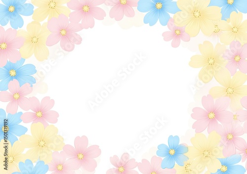 A cute frame of pastel pink, yellow, and blue flowers 
