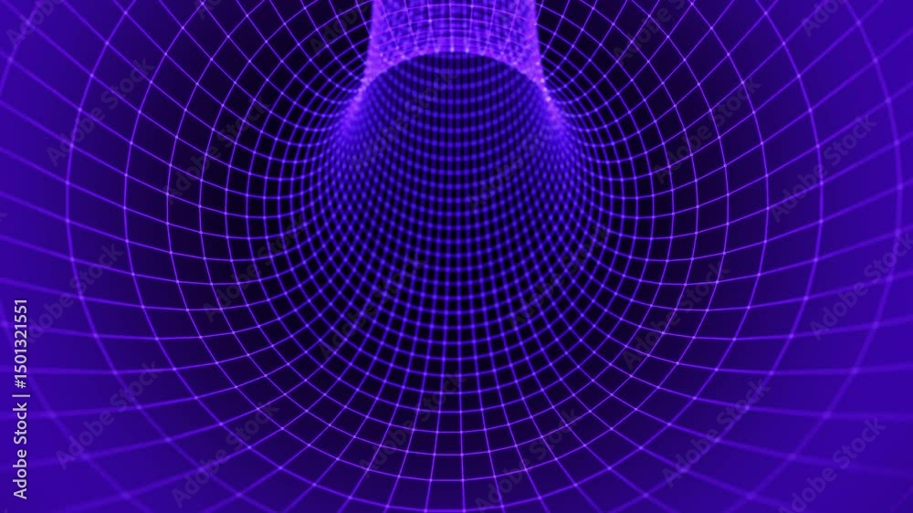 Cyber Neon tunnel. Futuristic interface pattern Grape. IndigoGlowing hi technology texture. Abstract motion background. Cyber punk concept. 4K 60fps VJ loop. Purple tunnel grid. Plum. Violet tunnel