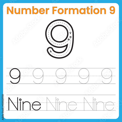 Number Formation 9, 9 Formation, Formation Number 9, Tracing Number 9, Number 9 Worksheet, Handwriting Practice 9, Preschool 9, Guided Tracing 9, Learn To Write 9