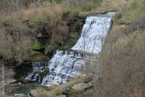 Spring landscape with waterfall