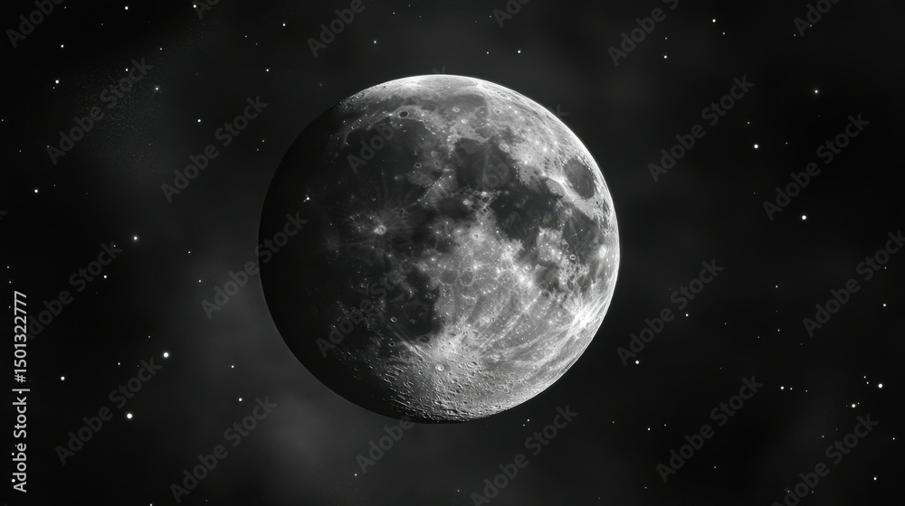 Obraz premium The Celestial Dance A Moonlit Symphony Unveiling Mysteries in the Night Sky
