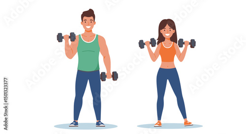 Smiling Couple Weightlifting Dumbbells Fitness Exercise