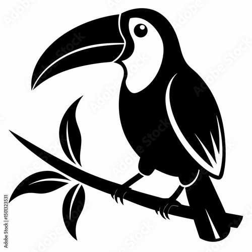 Vector cartoon illustration of a wild parrot bird on a branch, featuring colorful feathers and a prominent beak