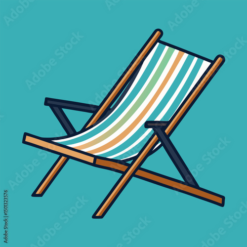 Isolated wooden beach chairs with umbrella for summer relaxation