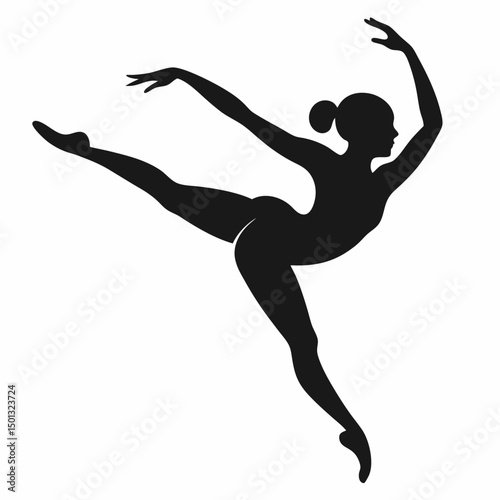 Black vector silhouette of a jumping ballet dancer