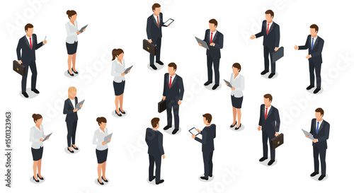 Isometric Business Professionals Diverse Group of Men and Women in Suits