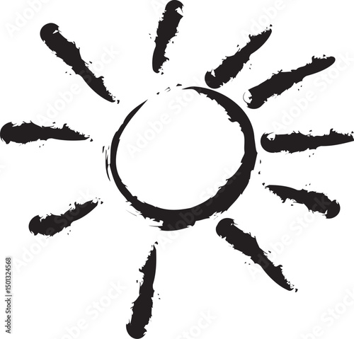 Grunge Sun with Bold Black Rays and Texture