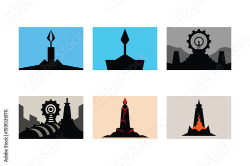 Set of vector mosque icons and chess pawns design illustration