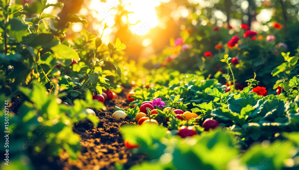 Obraz premium Sunny Vegetable and Flower Garden