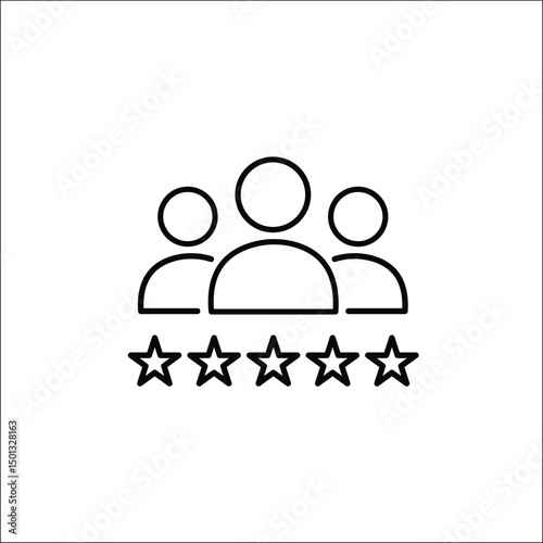  Group of people with star rating below, symbolizing customer feedback, reviews, satisfaction, rating system, social proof, and community evaluation concept isolated on white background
