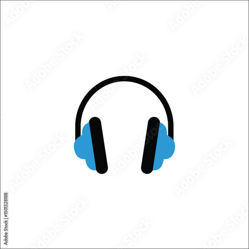 Blue and black headphones icon representing audio listening, music streaming, sound control, and entertainment devices technology isolated on white background for multimedia use