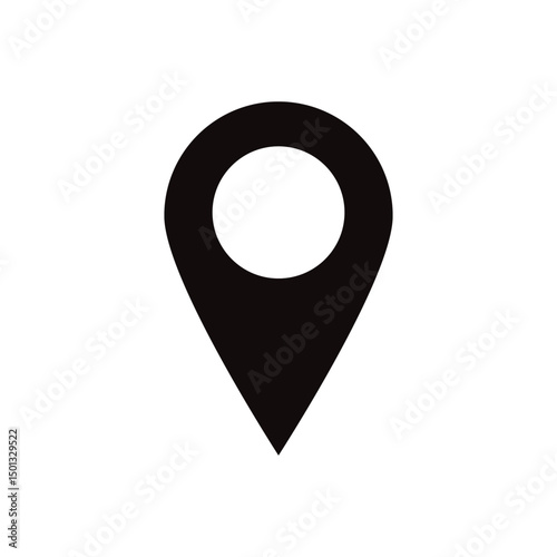 Black location pin icon vector flat design.