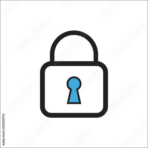Locked padlock icon symbolizing security, privacy, protection, and data safety in digital environments, depicted in a simple black vector style representing secure access control.

 photo