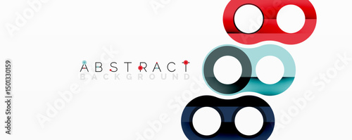 Modern design features overlapping colorful circles. Minimalist composition creates dynamic visual effect. Bright hues contrast against white backdrop.