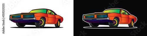 The American muscle car. Original vector illustration in vintage style. T-shirt design.
