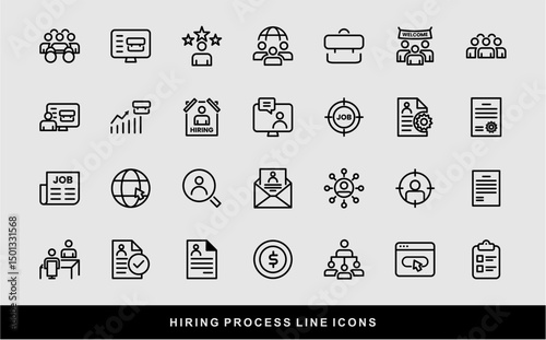 Hiring Process Line Icons. Recruitment, Job Application, Interview, Candidate Selection Vector Set