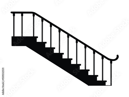 silhouette of a ladder, Black silhouette of a living room staircase, vector elegant staircase