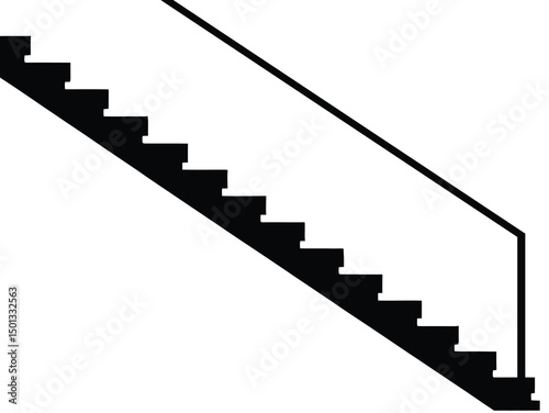 Simple silhouette of a black staircase on a white background, minimalist graphic design, stairway isolated on white