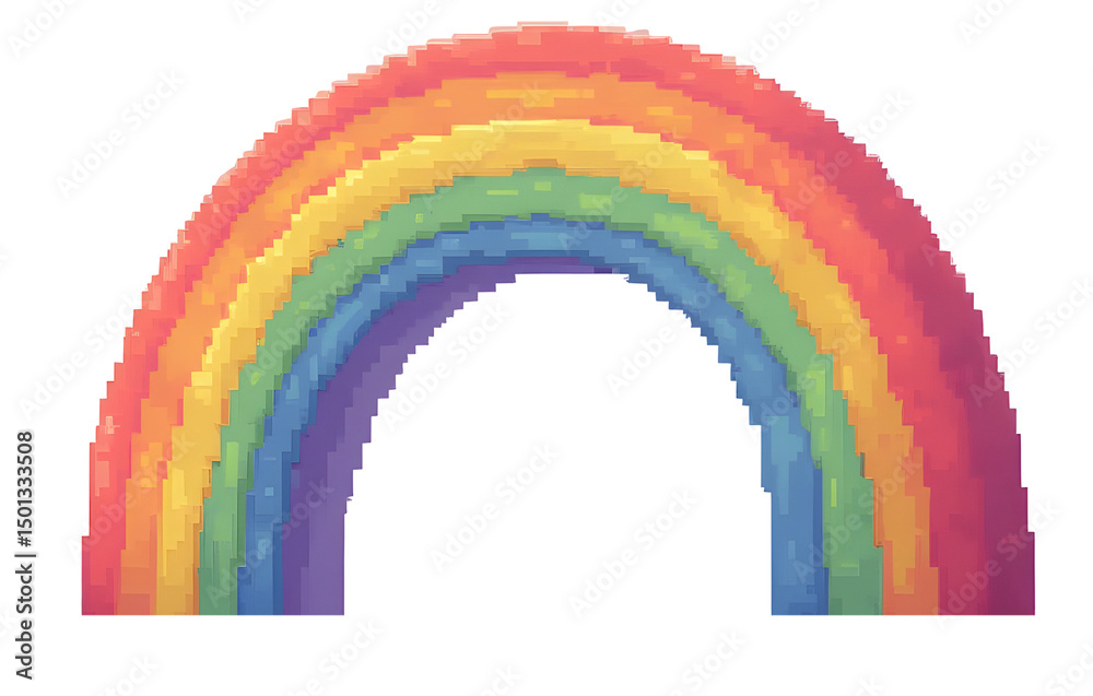 Fototapeta premium Pixelated rainbow arch with vibrant colors in digital art style