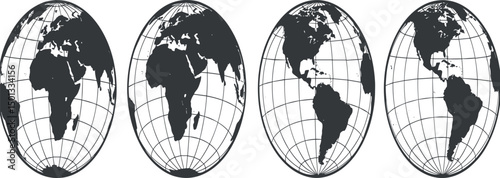 Earth globe icon set. earth hemispheres with continents. world map in globe shape isolated on white background. vecto