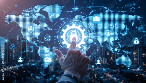  A digital globe filled with interconnected symbols representing security, technology, and global connectivity, highlighting the importance of cyber security and data protection in today's 