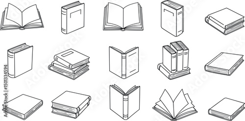 Book icons set in thin line style, isolated on white background, vector illustration.
