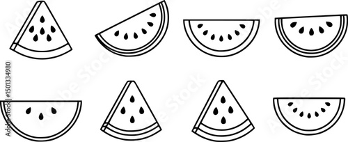 Watermelon slice icon set minimalist silhouette design
