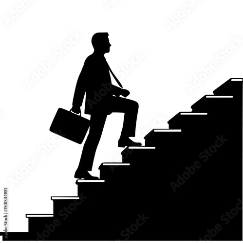 Businessman is going upstairs black silhouette
