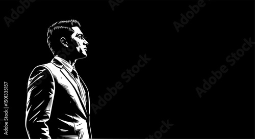 Businessman looks upon the sky black silhouette
