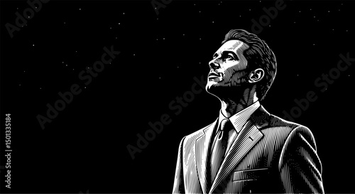 Businessman looks upon the sky black silhouette
