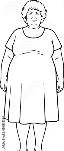 Vector silhouette of obese middle age women clipart on a white background
