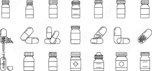 Medicine capsule bottle icon vector silhouette

