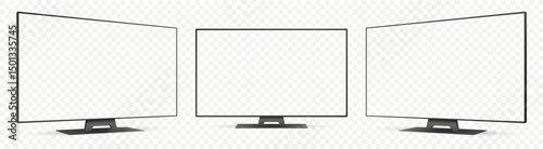 Realistic tv screen mockup. Television display on three sides with transparent screen.
