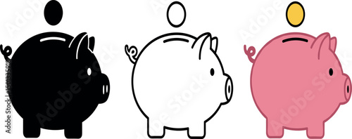 Piggy bank icon. Piggy bank saving money icon in different style. Baby pig piggy bank. vector illustration