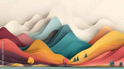 Minimal abstract flat mountain landscape background with layered peaks, geometric hills and soft color gradient pattern for nature inspired design and backdrop usage