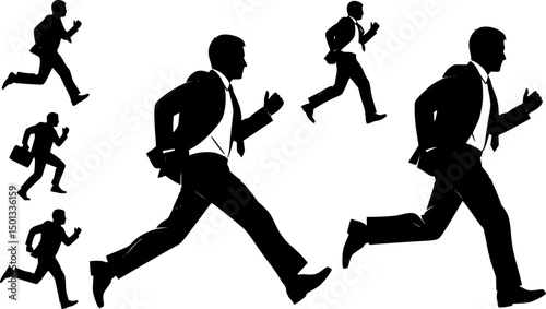 Business man run vector silhouette

