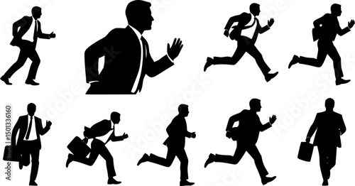 Business man run vector silhouette
