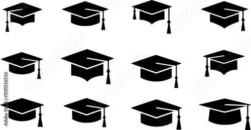 Graduation cap vector icon black color education
