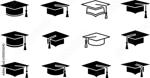 Graduation cap vector icon black color education
